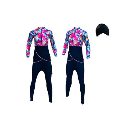 Burkini Swimming Costume Navy Pink Kiddies